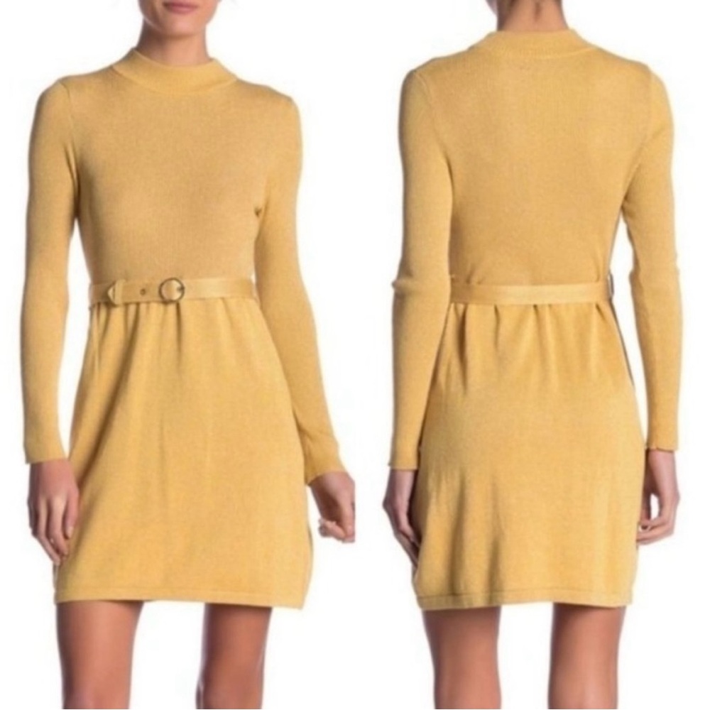 Free People Shimmering Gold Belted Sweater Dress - Size Large